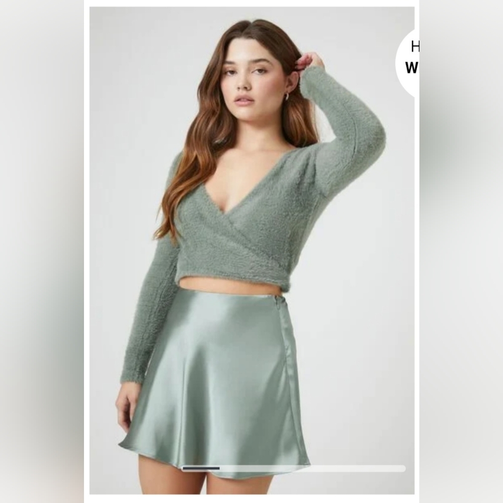Green Cropped Sweater-Knit WrapTop, Forever 21
